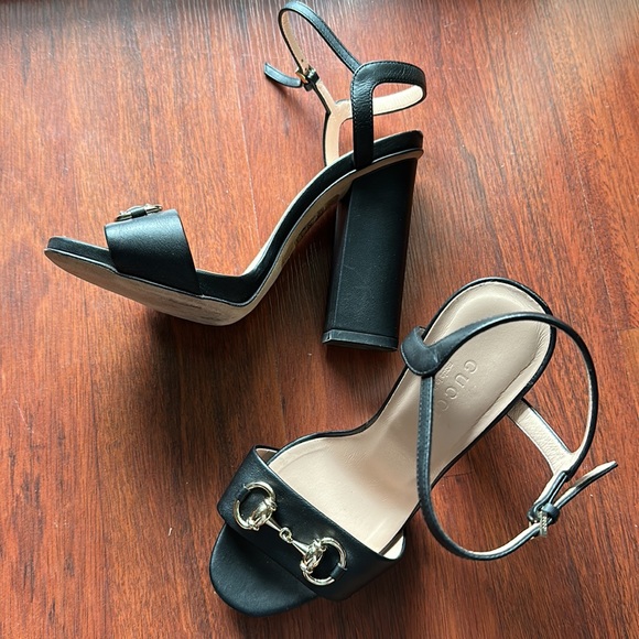 Gucci Black Horsebit Platform Heeled Sandals 35.5 - Picture 4 of 5